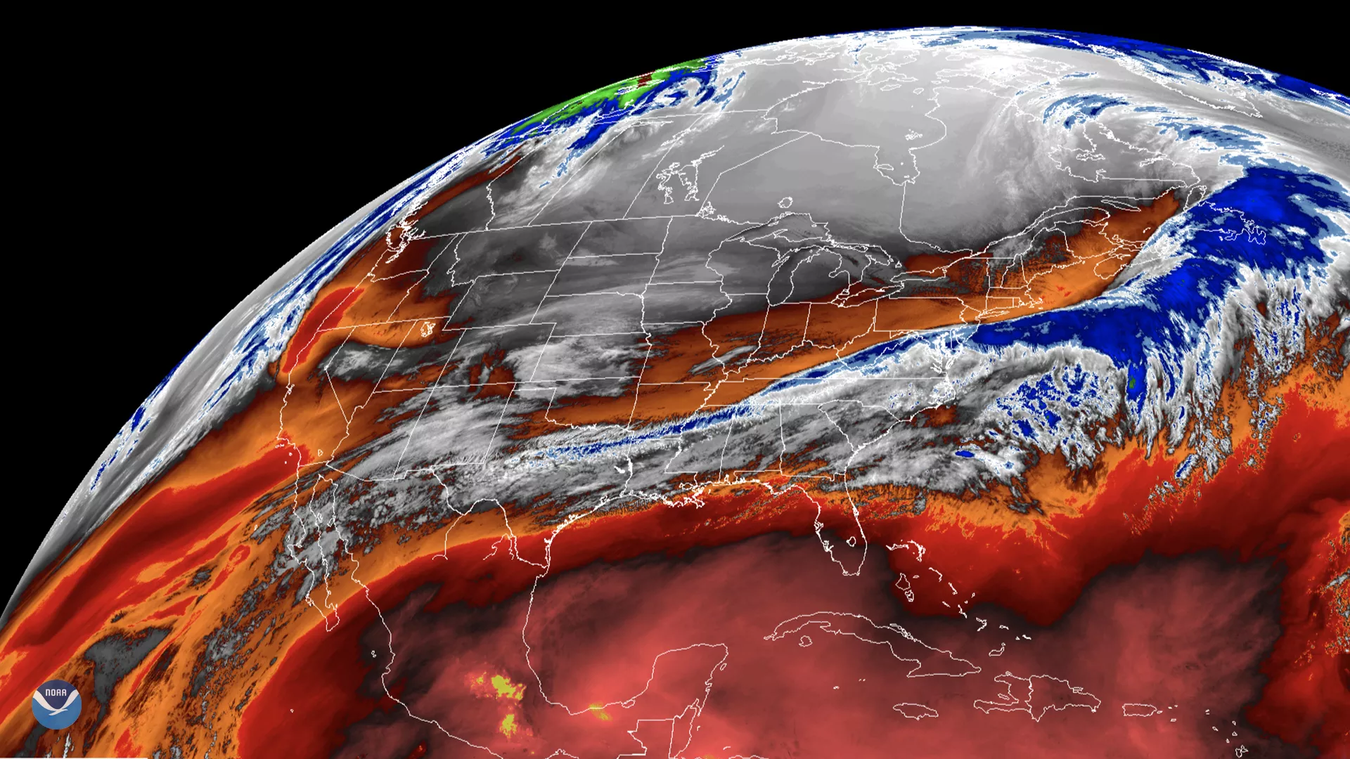 GOES East limb view of an atmospheric river over the United States
