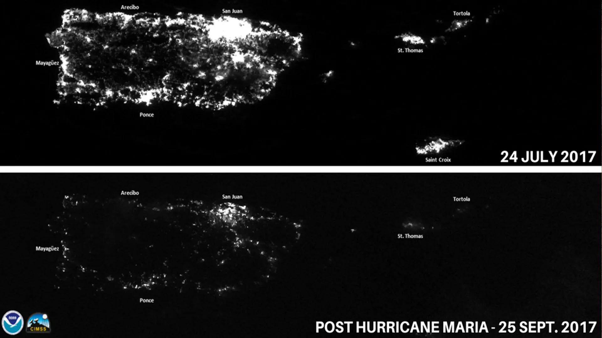 Before and after Hurricane Maria, Puerto Rico, VIIRS day/night band