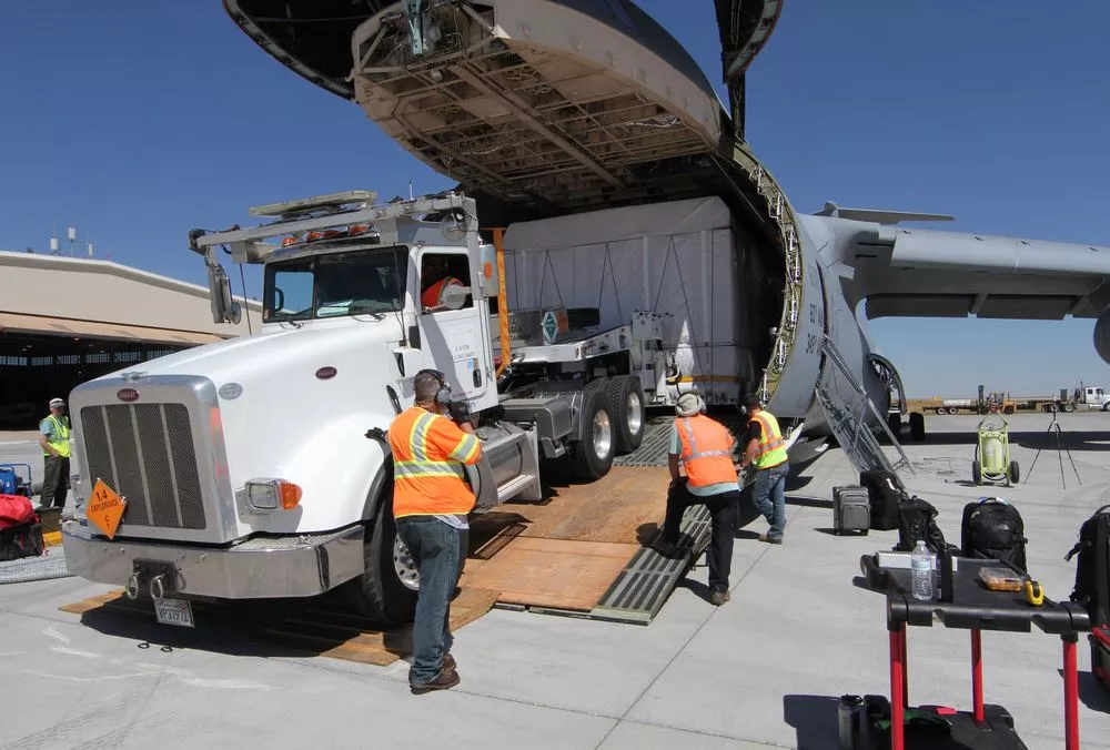 GOES-R being shipped in a plane