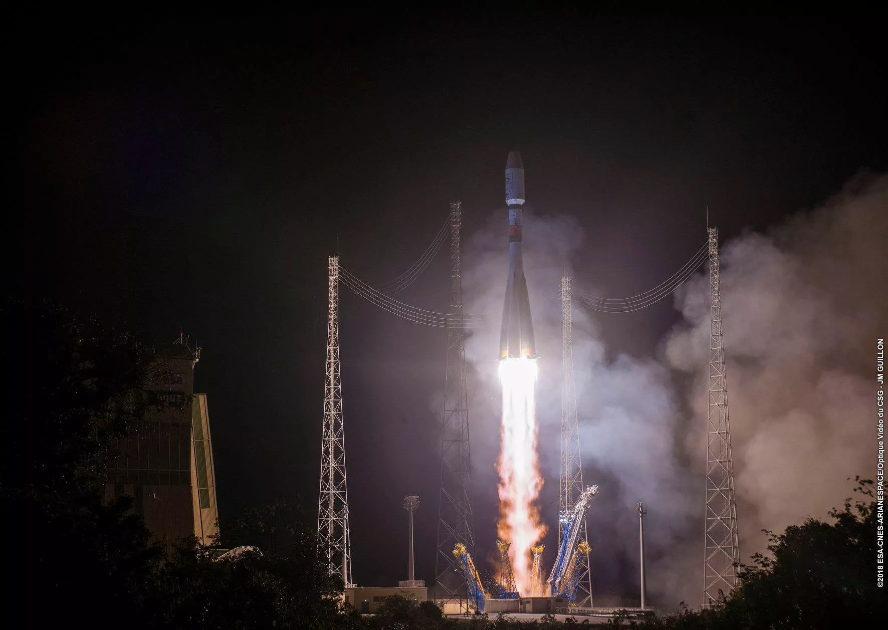 Photo of nighttime Metop-C launch on a Soyuz rocket from Europe’s Spaceport in French Guiana on Nov. 7, 2018, carrying four POES-legacy instruments. 
