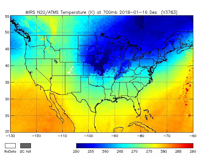 Image of temperatures across the US