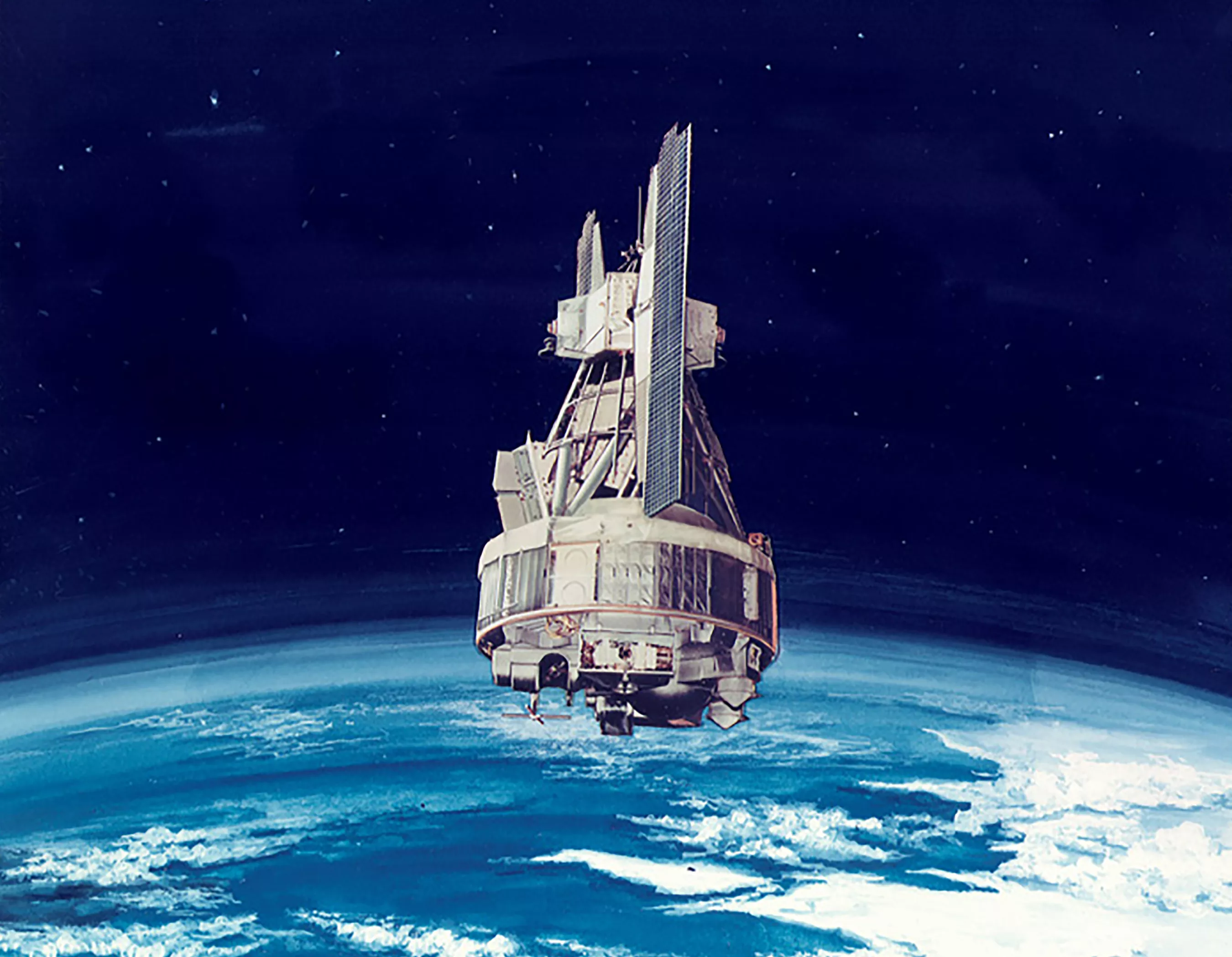 Artist's rendering of Nimbus-3 satellite orbiting the Earth