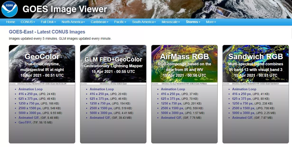 STAR dashboard of different satellite products available to view Earth