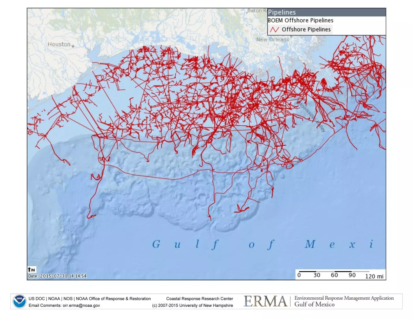 Map of oil pipelines in the Gulf of Mexico 
