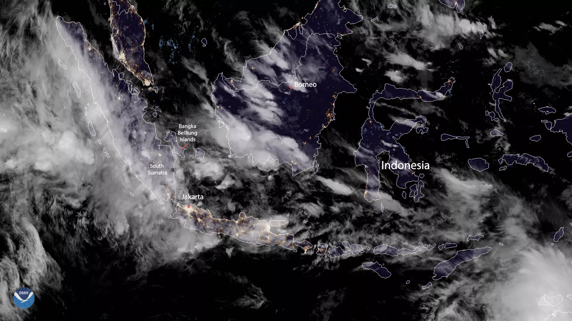 True Color imagery of Indonesia, via Japan’s Himawari-8 satellite, Jan. 2020. 