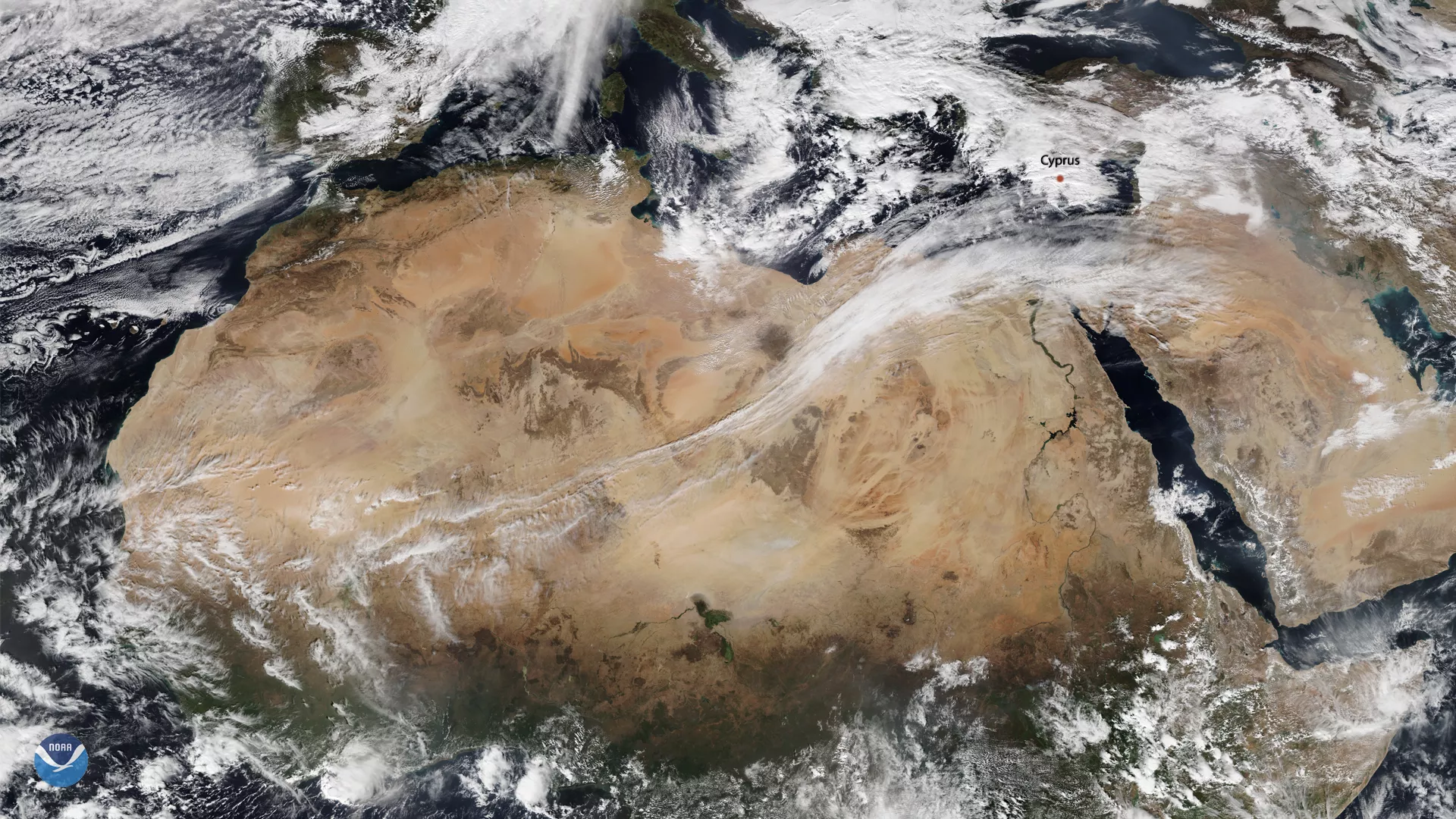 NOAA-20 capture of an unusual westerly trade wind flow in Northern Africa, Dec. 11, 2019.