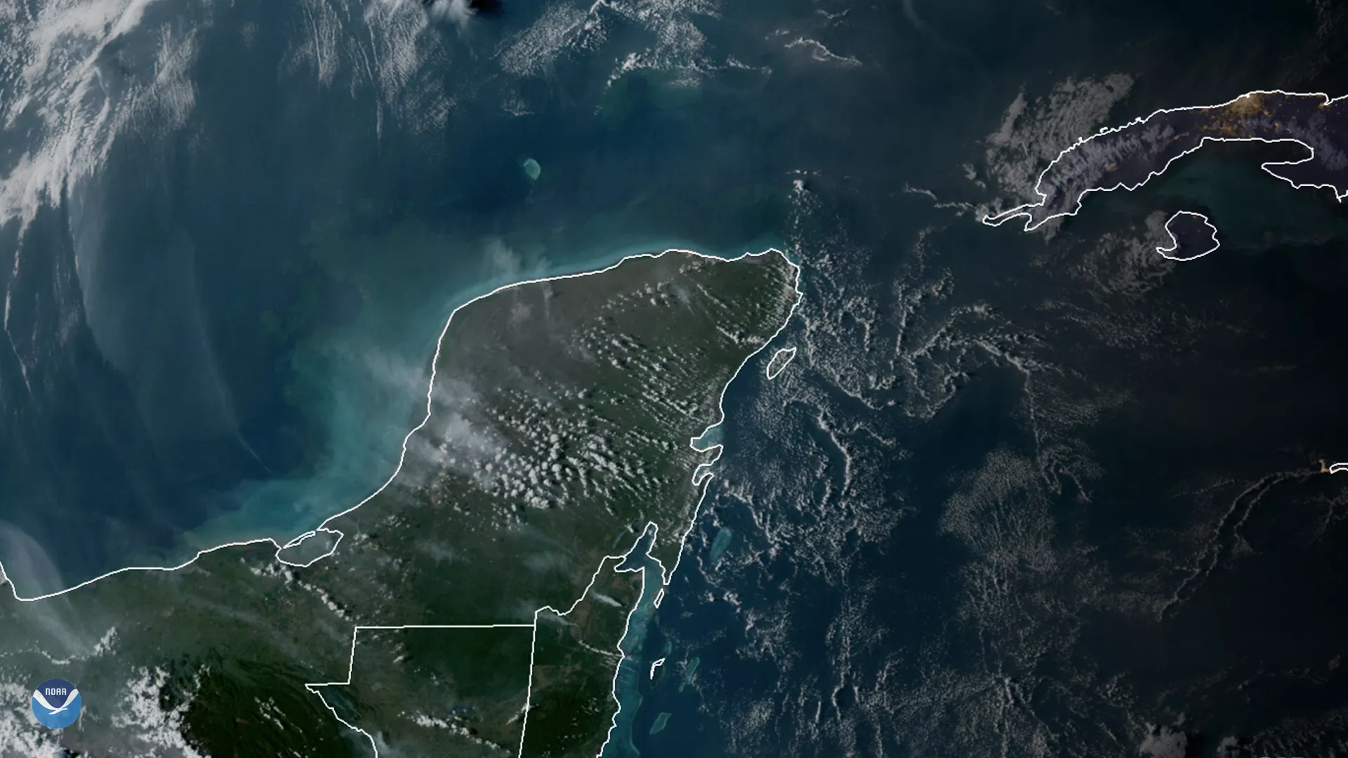 Imagery of Yucatan Peninsula via GOES East's GeoColor, taken March 2020. 