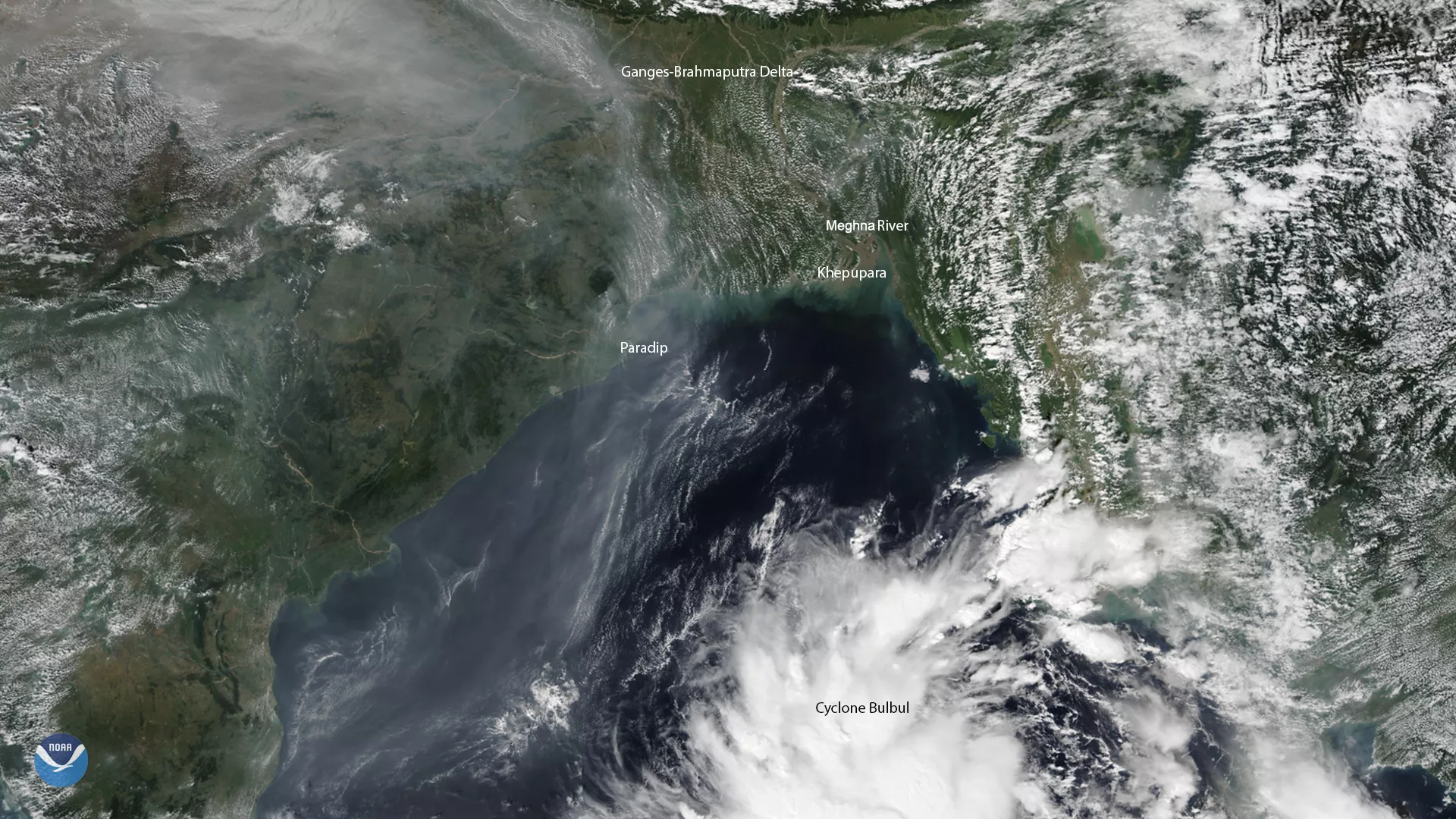 Torrential rain and developing Cyclone Bulbul near Bangladesh