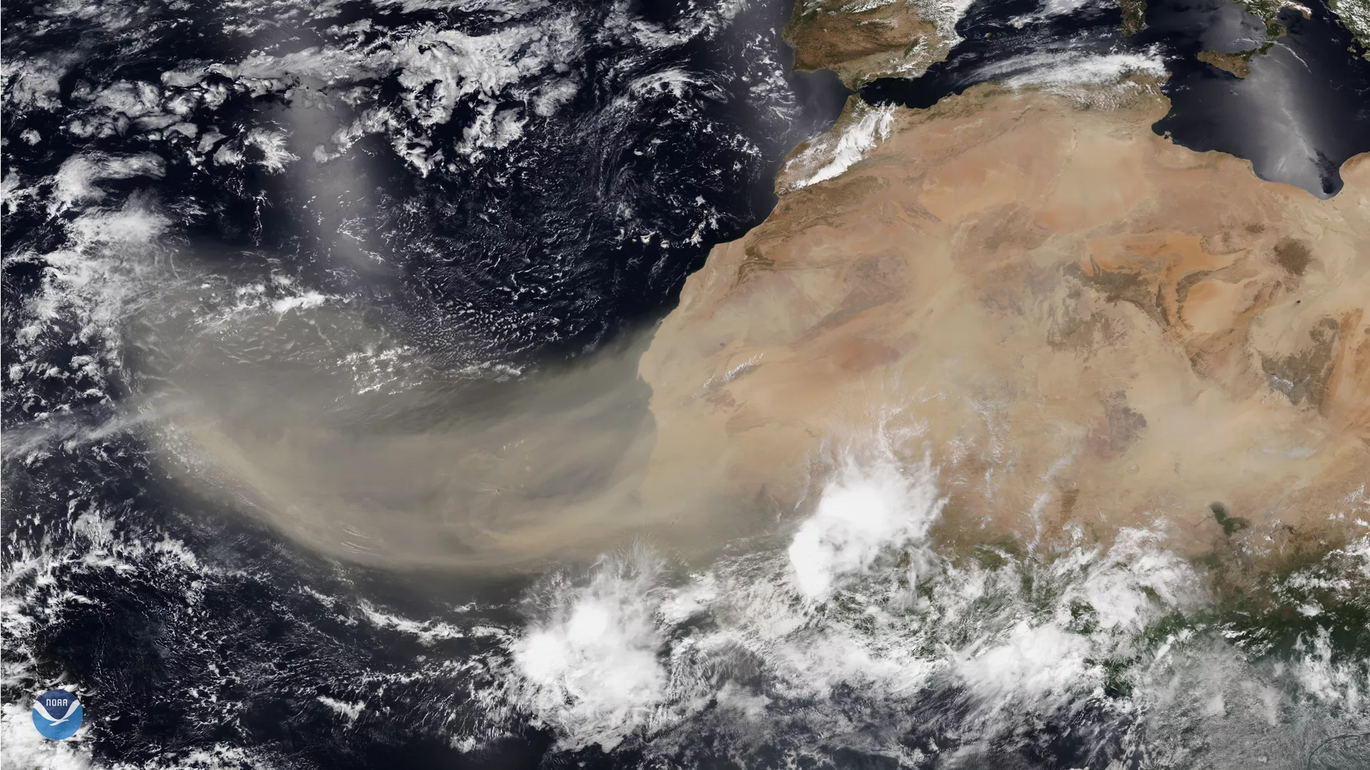 Saharan Air Layer wafting over Atlantic, seen with NOAA-20 satellite, June 2020.