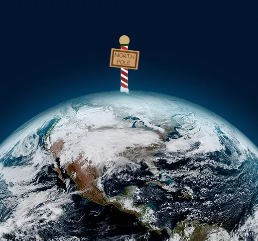 Cheery image of North Pole Santa Sign on top of Arctic Circle and globe.