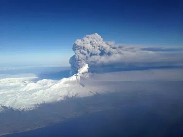 Aerial view of the Pavlof volcano eruption.