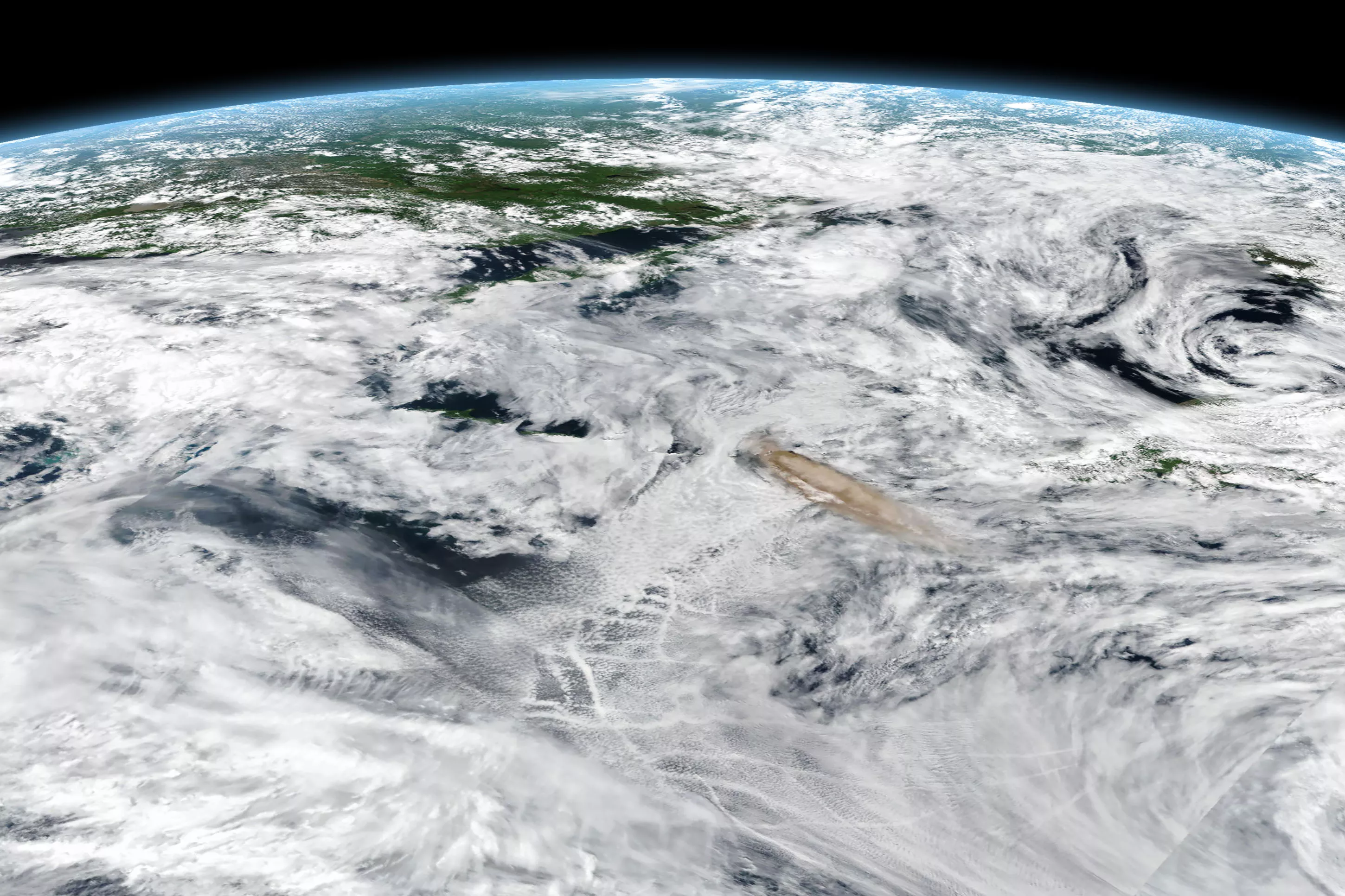 NOAA/NASA Suomi-NPP satellite image of the ash plume from the Raikoke Volcano eruption on June 22, 2019