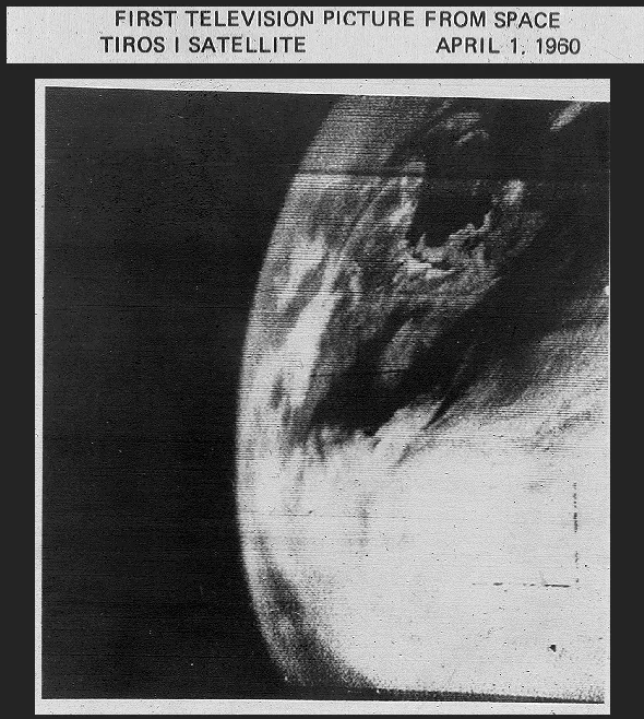 One of the first images from TIROS-1, showing cloud cover over the North American continent. 