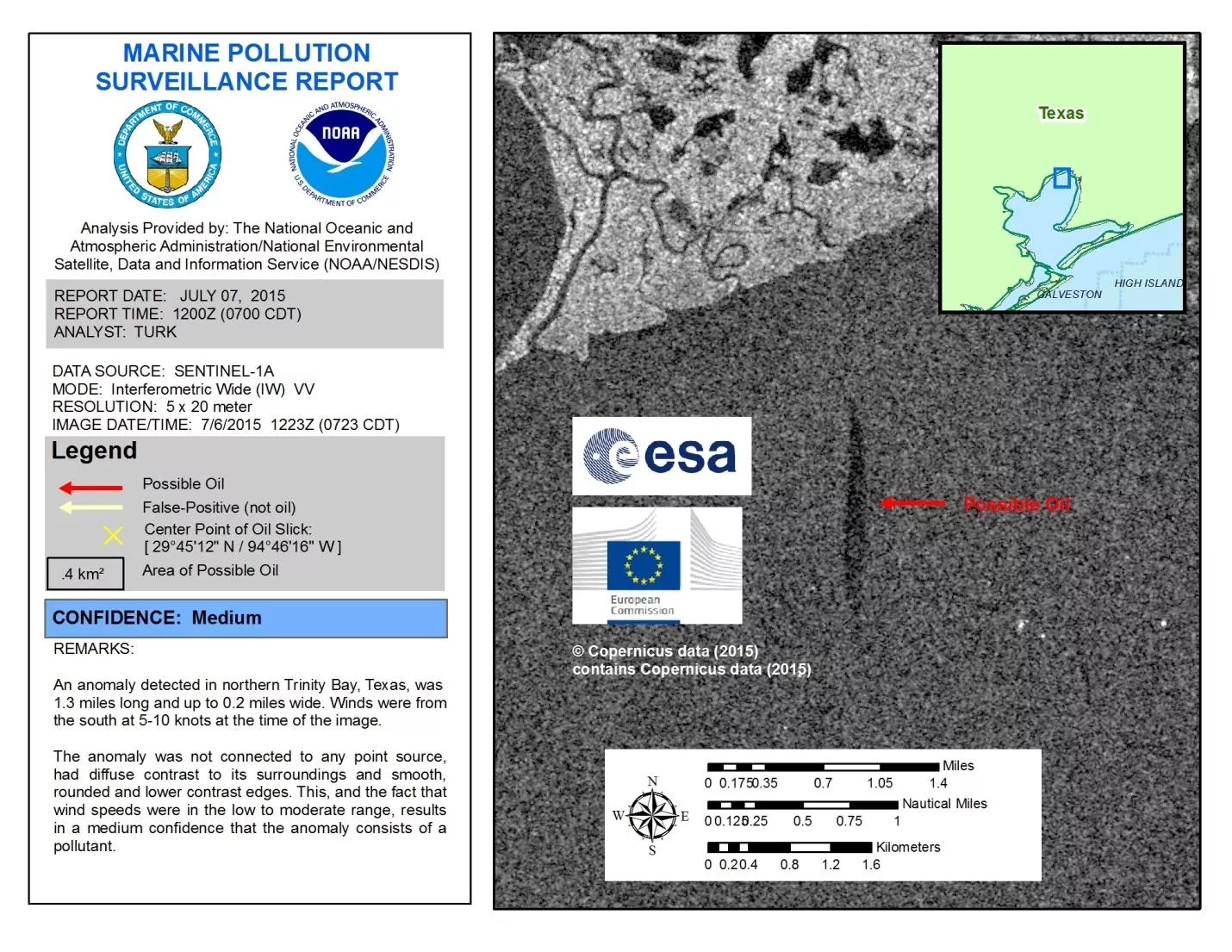 NOAA report showing the satellite image that was used to detect the pipeline leak