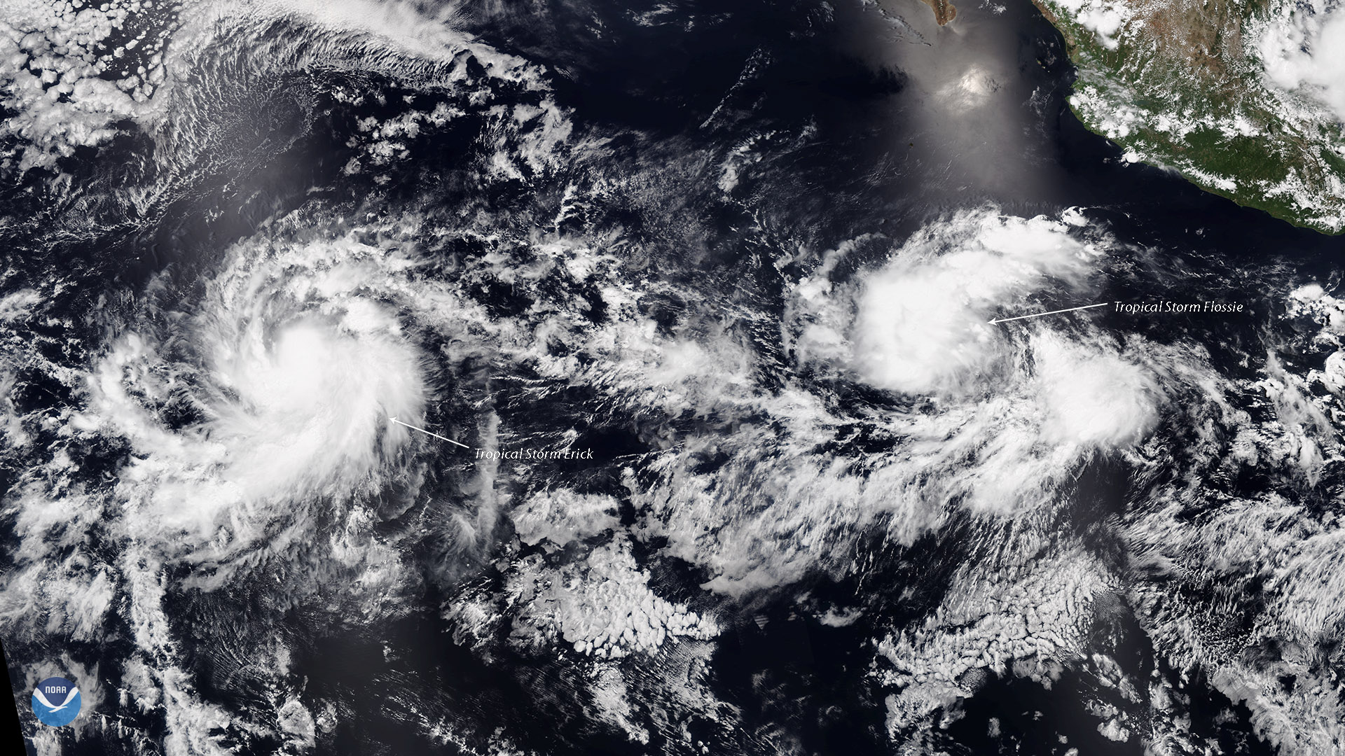 NOAA-20 Watches Two Tropical Storms Strengthening in the Eastern Pacific